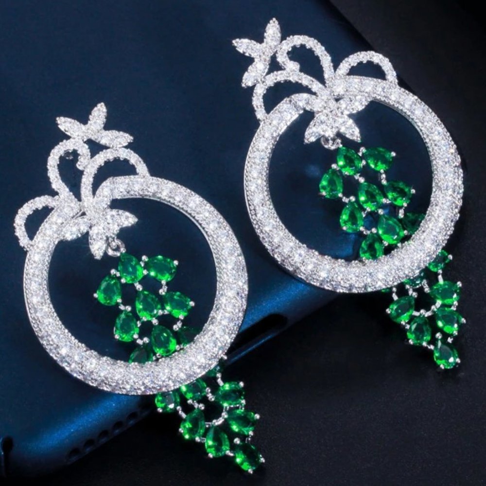 Cubic Zirconia Bunch of Grapes Hoop Statement Earrings NWT